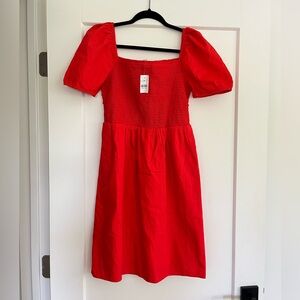 LOFT Red Puff Sleeve Smocked Dress | Size S